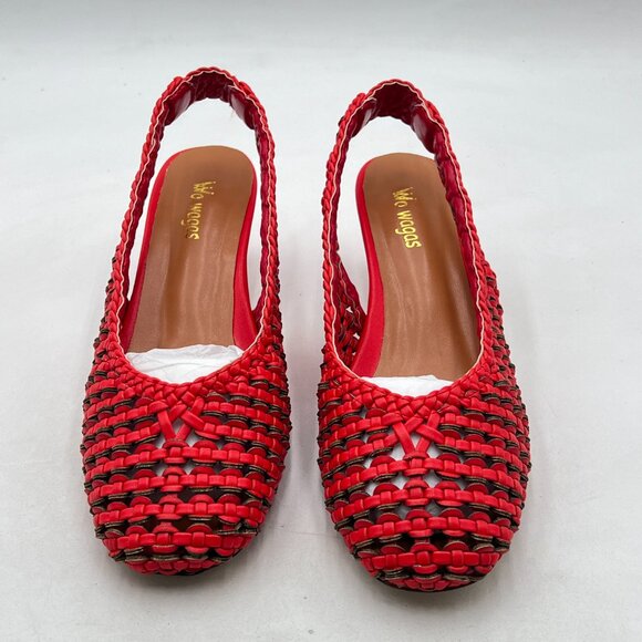 Wo Wagas Red Slingback Strap Square Toe Pump Slip On Low Kitten Heels Sandals - Picture 3 of 8